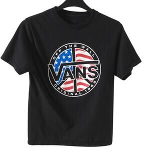 Vans Black Patriotic Flag Red White Blue Stars T-shirt Tee Boys size L